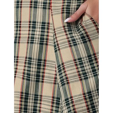 Plaid Midi Suspender Skirt For Women's Tartan Pinafore Overall Dress