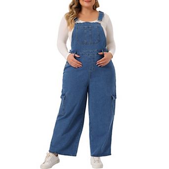 Plus Size Denim Overalls Pants for Women Bib Jeans Pockets Stretch Adjustable Suspenders Jumpsuit