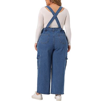 Plus Size Denim Overalls Pants for Women Bib Jeans Pockets Stretch Adjustable Suspenders Jumpsuit
