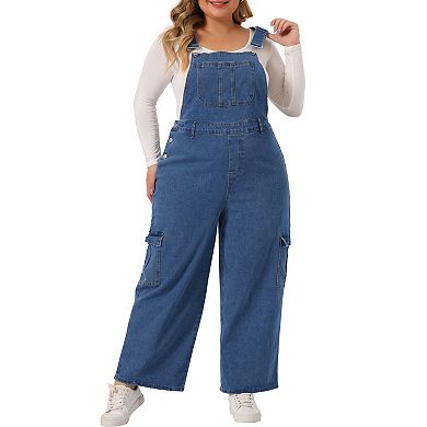 Plus Size Denim Overalls Pants for Women Bib Jeans Pockets Stretch Adjustable Suspenders Jumpsuit