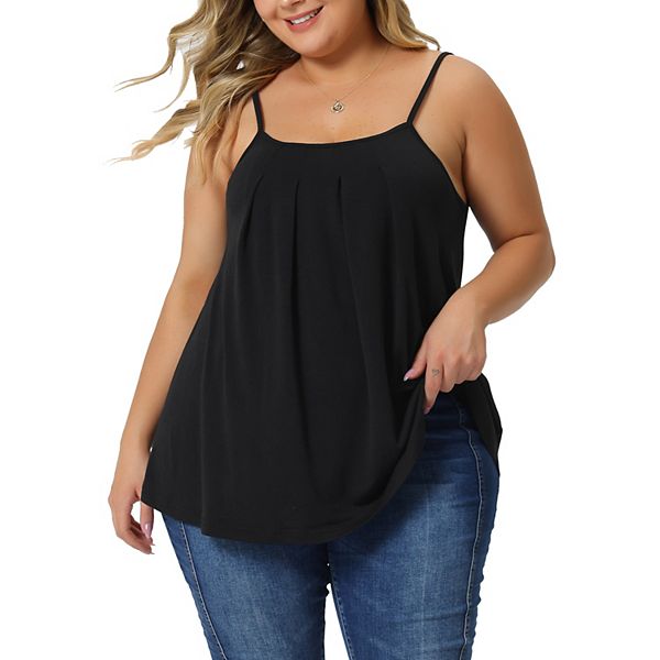 Plus Size Cami for Women Adjustable Strap Elegant Basic Pleated Camisole Sleeveless Tank Tops