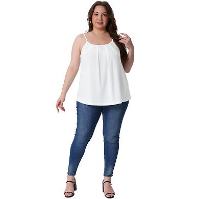 Plus Size Cami for Women Adjustable Strap Elegant Basic Pleated Camisole Sleeveless Tank Tops