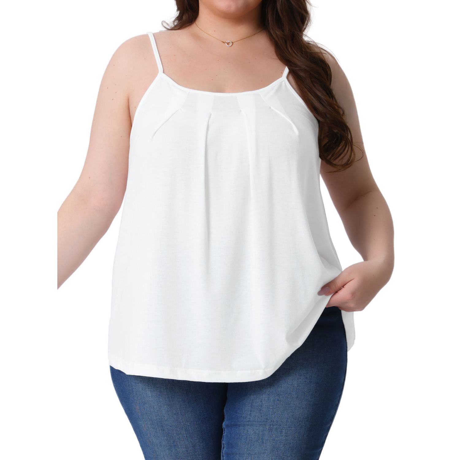 Plus Size Cami for Women Adjustable Strap Elegant Basic Pleated