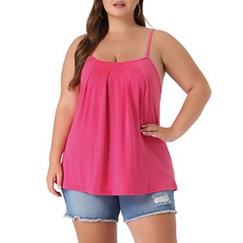 Plus Size Cami for Women Adjustable Strap Elegant Basic Pleated Camisole Sleeveless Tank Tops