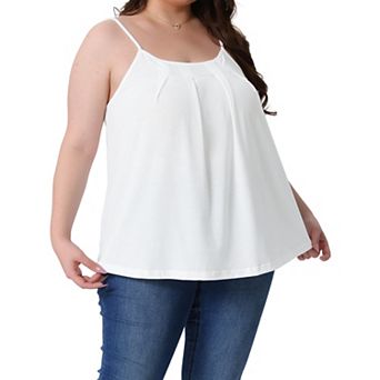 Plus Size Cami for Women Adjustable Strap Elegant Basic Pleated Camisole Sleeveless Tank Tops