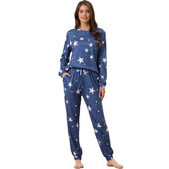 Women's Long Sleeve Pajama Sets Kint Printed Pattern 2 pc Sleepwear