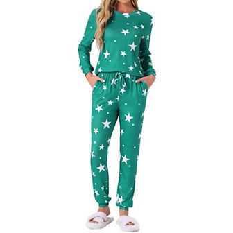 Women's Long Sleeve Pajama Sets Kint Printed Pattern 2 pc Sleepwear