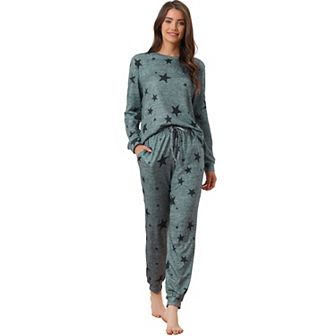 Women's Long Sleeve Pajama Sets Kint Printed Pattern 2 pc Sleepwear