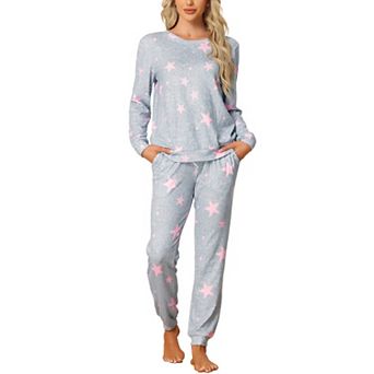 Women's Long Sleeve Pajama Sets Kint Printed Pattern 2 pc Sleepwear