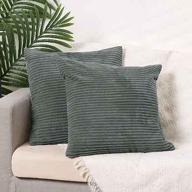 Corduroy Modern Solid Ribbed Couch Sofa Home Decorative Pillow Covers 2 Pcs 18" x 18"