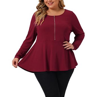 Plus Size Blouses For Women Half Zip Up Short Sleeve Ruffle Shirts Solid Tops