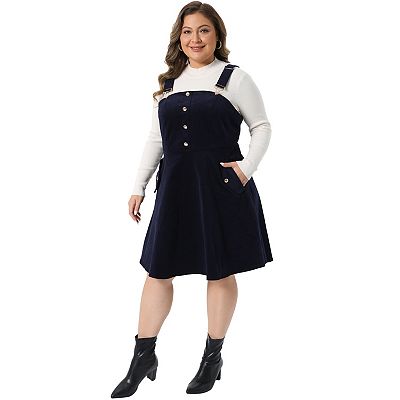 Corduroy Pinafore Short Dress for Women 2023 Plus Size Overall