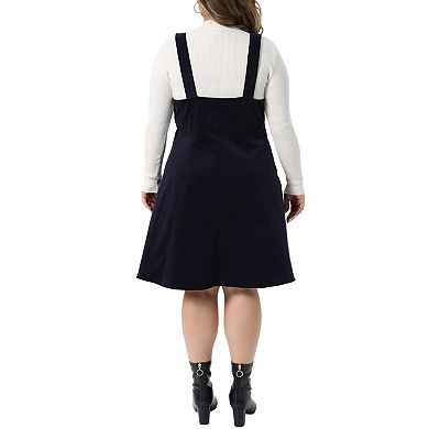 Plus Size Overall Dress Corduroy Pinafore Short Dress for Women Adjustable Strap Suspender Skirt