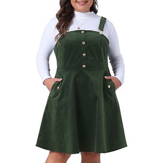 Corduroy Pinafore Short Dress for Women 2023 Plus Size Overall Dress Suspender Skirt