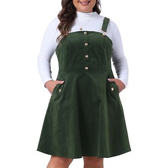 Plus Size Overall Dress Corduroy Pinafore Short Dress for Women Adjustable Strap Suspender Skirt
