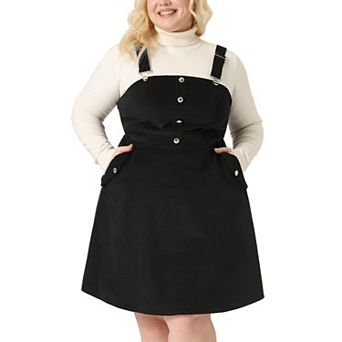Plus Size Overall Dress Corduroy Pinafore Short Dress for Women Adjustable Strap Suspender Skirt