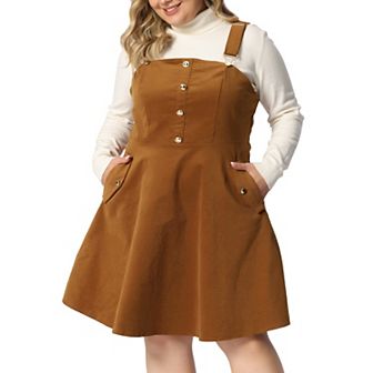 Corduroy Pinafore Short Dress for Women 2023 Plus Size Overall Dress Suspender Skirt