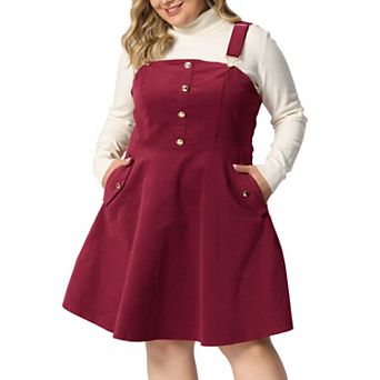 Plus Size Overall Dress Corduroy Pinafore Short Dress for Women Adjustable Strap Suspender Skirt