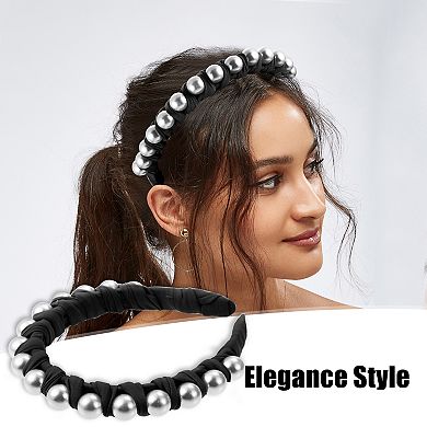 Faux Pearl Braided Tape Headband Fashion Hairband for Women 0.79" Wide
