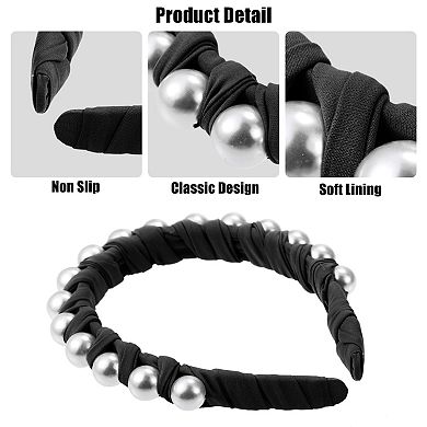 Faux Pearl Braided Tape Headband Fashion Hairband for Women 0.79" Wide