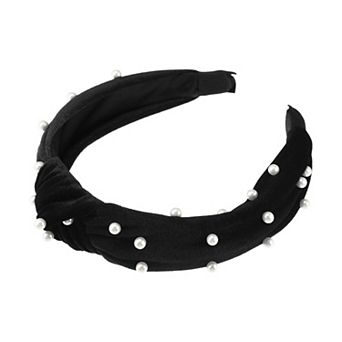 Bling Twisted Faux Pearl Velvet Headband Hairband for Women 1.2" Wide