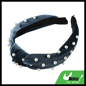 Bling Twisted Faux Pearl Velvet Headband Hairband for Women 1.2" Wide