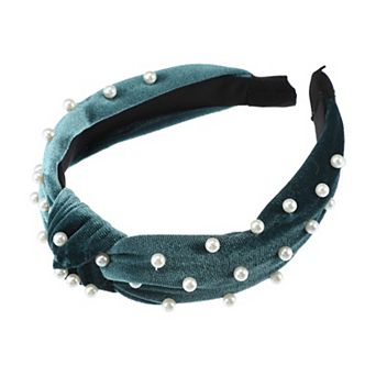 Bling Twisted Faux Pearl Velvet Headband Hairband for Women 1.2" Wide