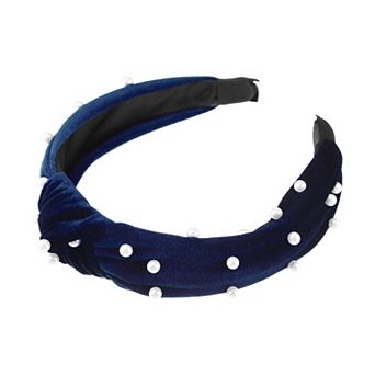 Bling Twisted Faux Pearl Velvet Headband Hairband for Women 1.2" Wide