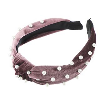 Bling Twisted Faux Pearl Velvet Headband Hairband For Women 1.2" Wide