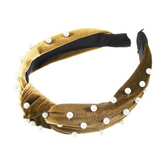 Bling Twisted Faux Pearl Velvet Headband Hairband for Women 1.2" Wide