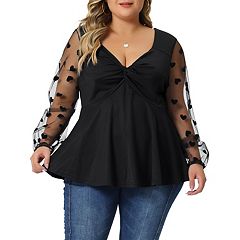 Agnes Orinda Plus Size Shirt for Women Mesh Sheer Long Sleeve Button Down  See Through Tops Blouses 4X Black at  Women's Clothing store