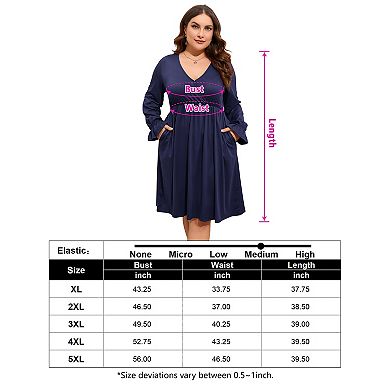 Women's V Neck A-Line Knee Length Wrap Swing Dresses A Line Party Plus Size Mini Dress
