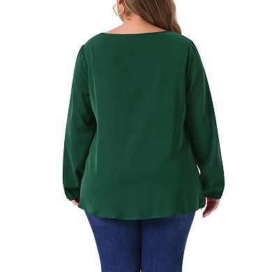 Plus Size Chiffon Blouses For Women V Neck Lace Panel Long Sleeve Elastic Cuff Casual Tops Shirts