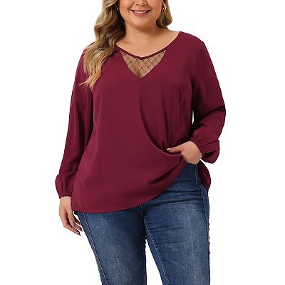 Lace-Paneled V-Neck Long-Sleeved Chiffon Shirt Lace-Paneled V-Neck Long-Sleeved Chiffon Shirt