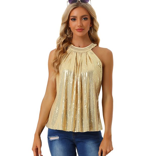 Gold Camisole For Women Glitter Strappy Tank Tops Ladies
