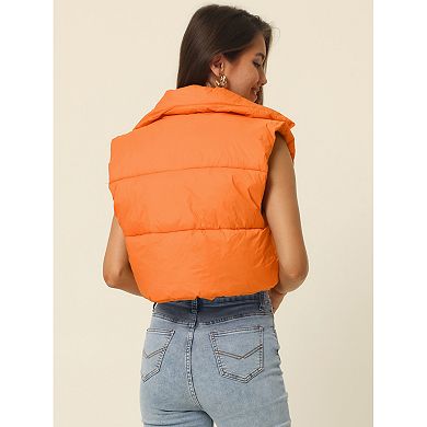 Women's Padded Vest High Stand Collar Lightweight Zip Crop Jacket Puffer Vest