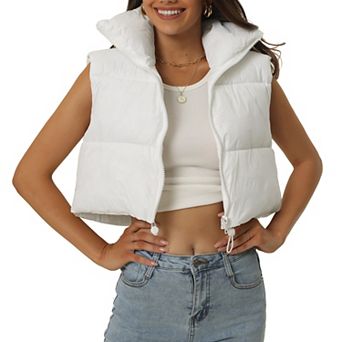 Women's High Stand Collar Lightweight Zip Outerwear Cropped Puffer Vest