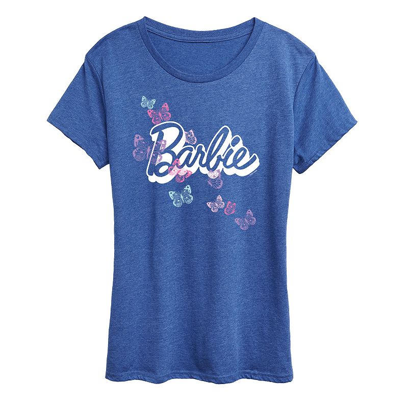 Women's Barbie® Butterfly Logo Graphic Tee, Girl's, Size: XL, Grey Royal Blue