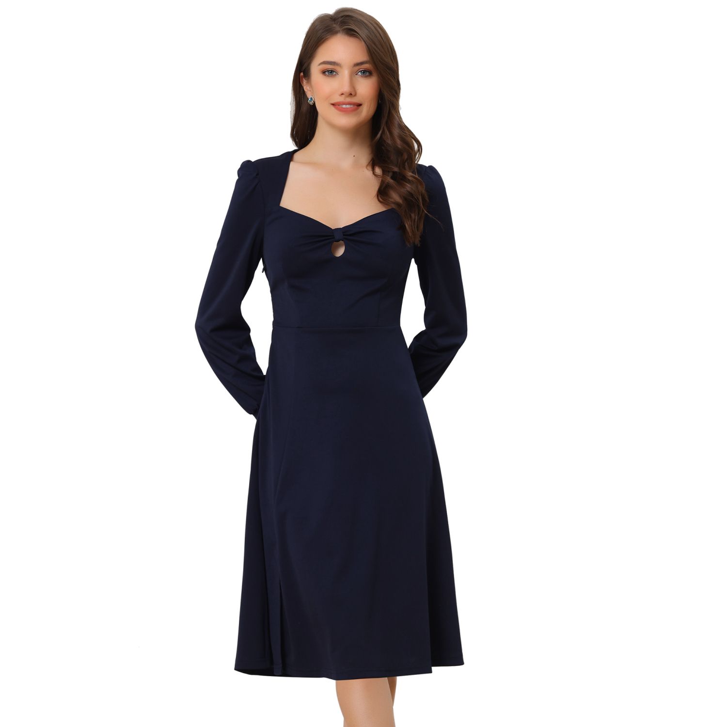 Nandashe Women's Floral Print Midi Dress - Scoop Neck Party Cocktail Dress With 3/4 Sleeves & Pockets 5 thumbnail image