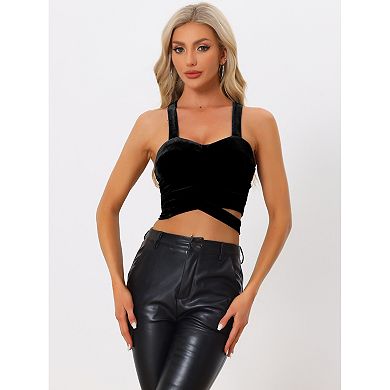 Women's Strappy Crop Tank Tops Sparkle Deep V Sleeveless Tube Top