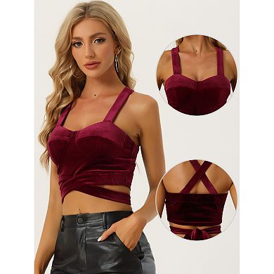 Women's Strappy Crop Tank Tops Sparkle Deep V Sleeveless Tube Top