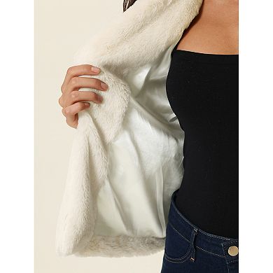 Women's 2023 Fasion Winter Cropped Jacket Notch Lapel Long Sleeve Faux Fur Fluffy Coat