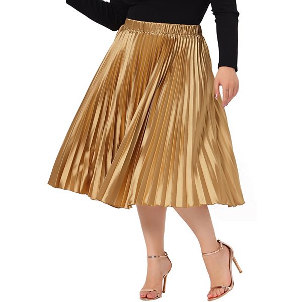 Plus size pleated Skirt for women Stretched High Waist Premium Metallic