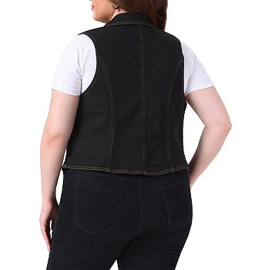 Plus Size Denim Vest for Women Sleeveless Lapel Casual Lightweight Buttons Jackets