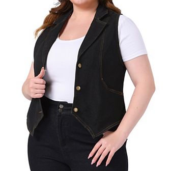 Plus Size Denim Vest for Women Sleeveless Lapel Casual Lightweight Buttons Jackets