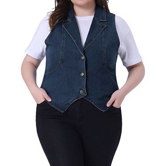 Plus Size Denim Vest for Women Sleeveless Lapel Casual Lightweight Buttons Jackets
