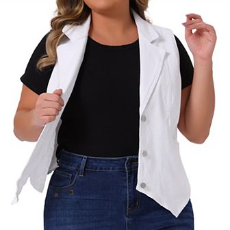 Plus Size Denim Vest for Women Sleeveless Lapel Casual Lightweight Buttons Jackets