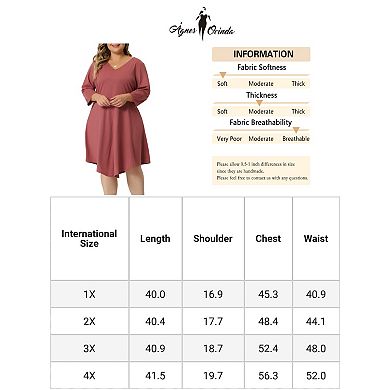 Plus Size Midi Dress for Women V Neck 3/4 Sleeve Casual Swing Loose A-Line Dresses