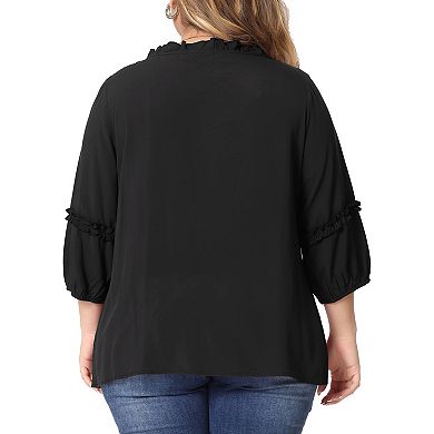 Plus Size Tops For Women Tie Neck Tassel Self Flutter Half Sleeve Blouses Tops