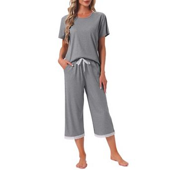 Women's Modal Loose Summer Pajama Set Lace Trim Short Sleeve Carpri Sleepwear